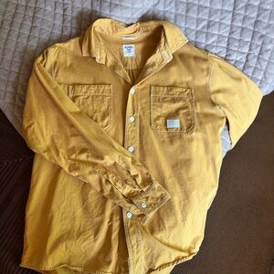 Yellow Men's Button-Up Shirt - Casual Pocket Shirt